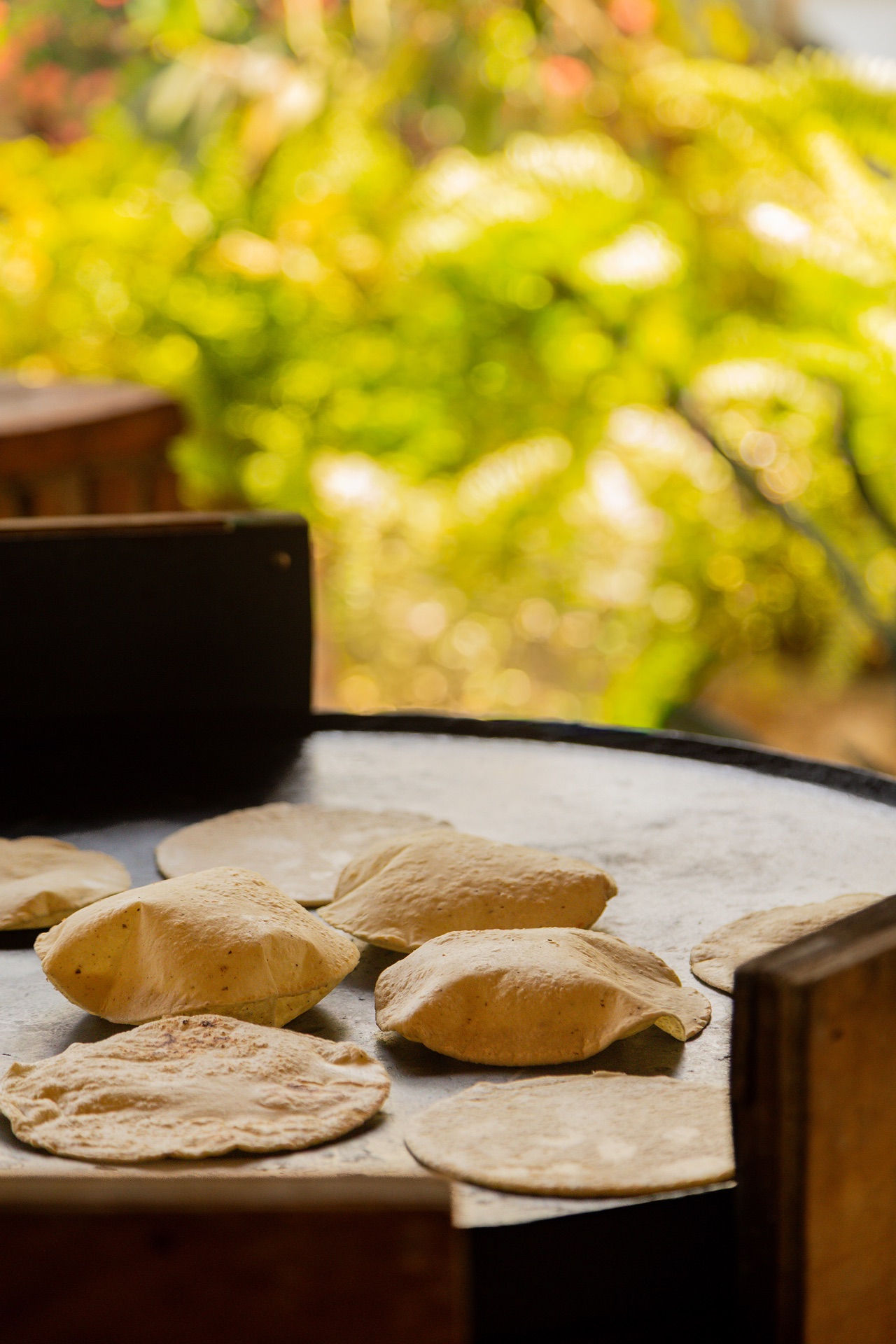 Handmade tortillas on the comal